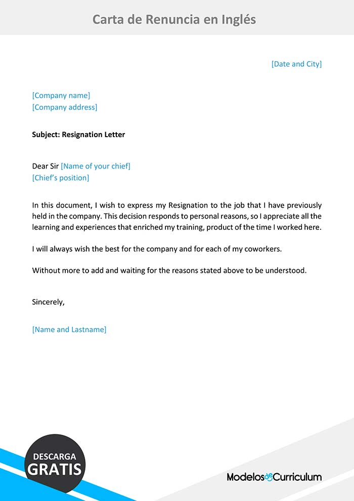 carta de renuncia en inglés