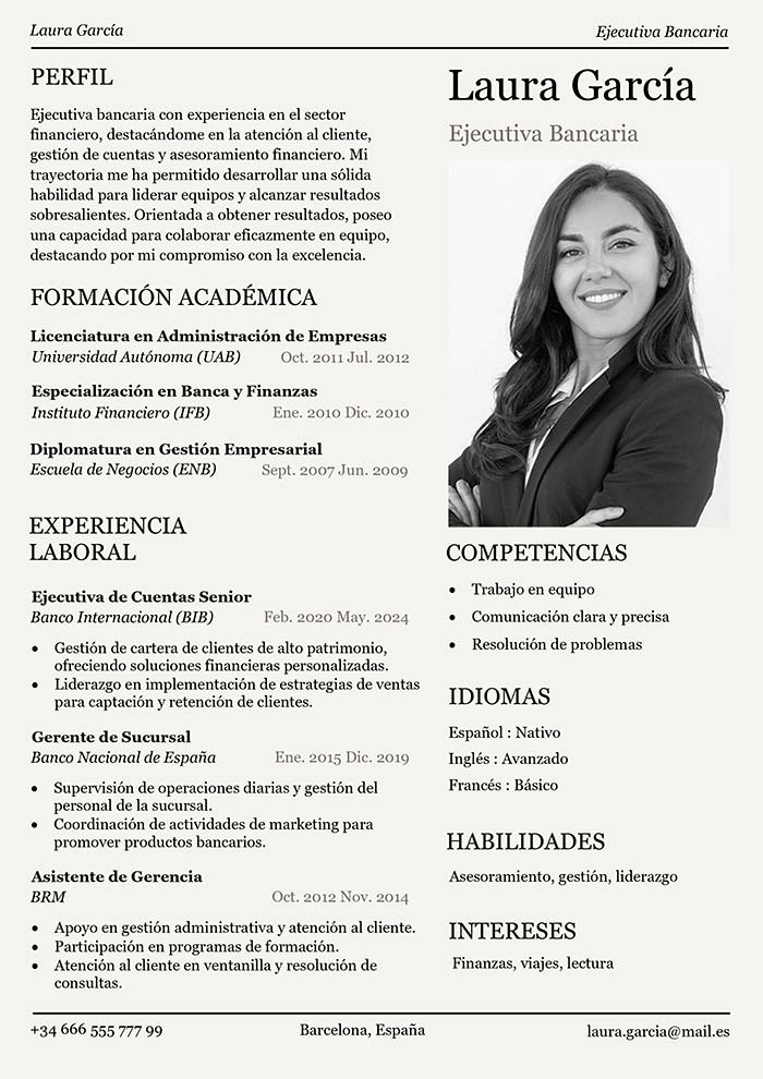 Modelo de Currículum Banco Descarga Gratuita | Word