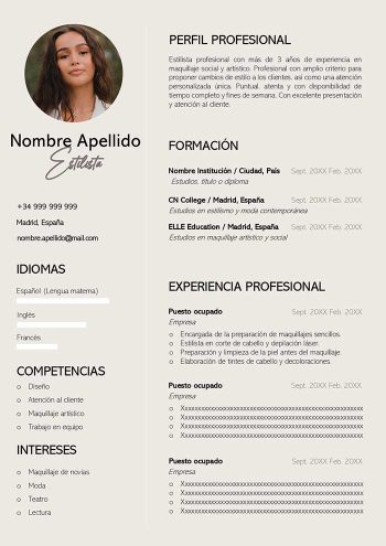 ejemplo de currículum de estilista profesional