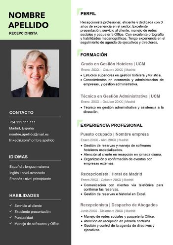 curriculum vitae de recepcionista