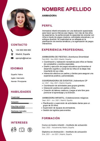 ejemplo de currículum de un animador