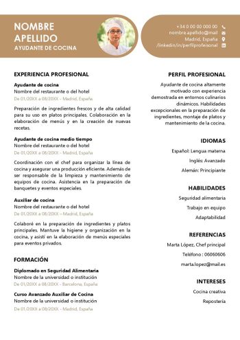 ejemplo de currículum de ayudante de cocina