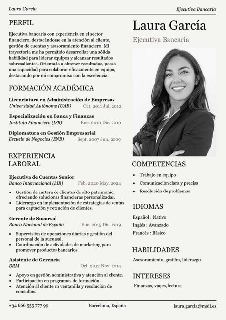 ejemplo de curriculum vitae para banco