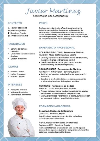 ejemplo de currículum de cocinero