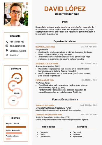 ejemplo de curriculum desarrollador web