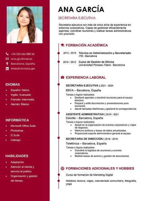 ejemplo de curriculum vitae secretaria
