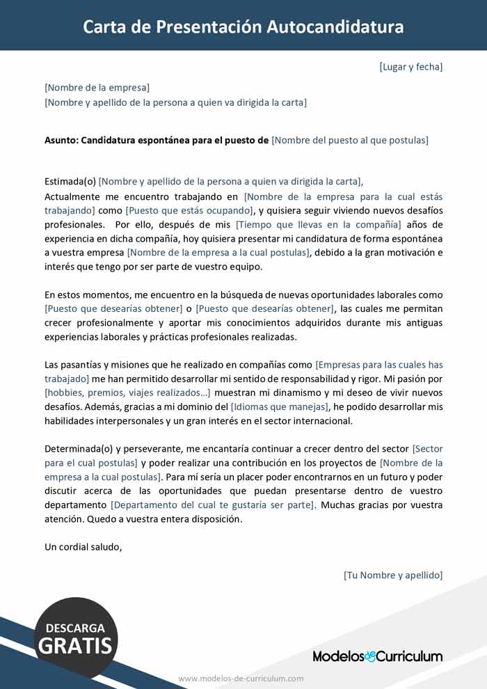 carta de presentación autocandidatura