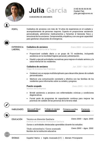 ejemplo de curriculum para cuidadora de ancianos