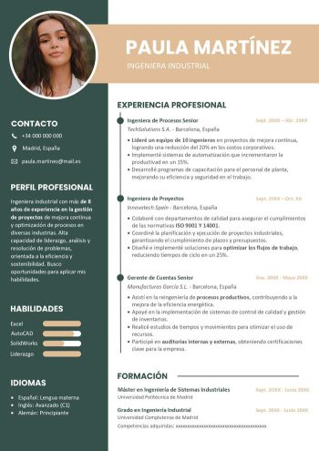 ejemplo de currículum de ingeniero industrial