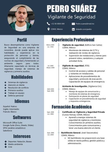 ejemplo de currículum vigilante de seguridad