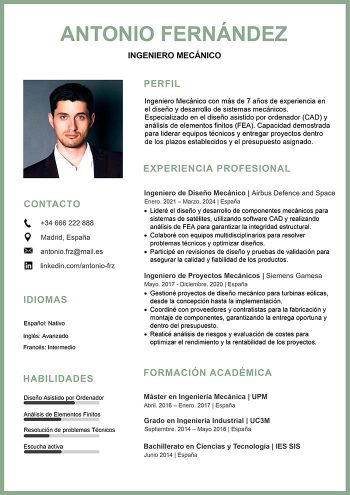 diseño curriculum vitae verde