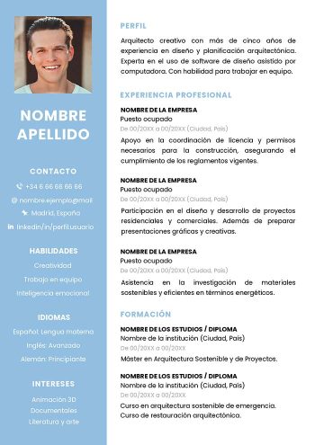 formato de curriculum básico azul