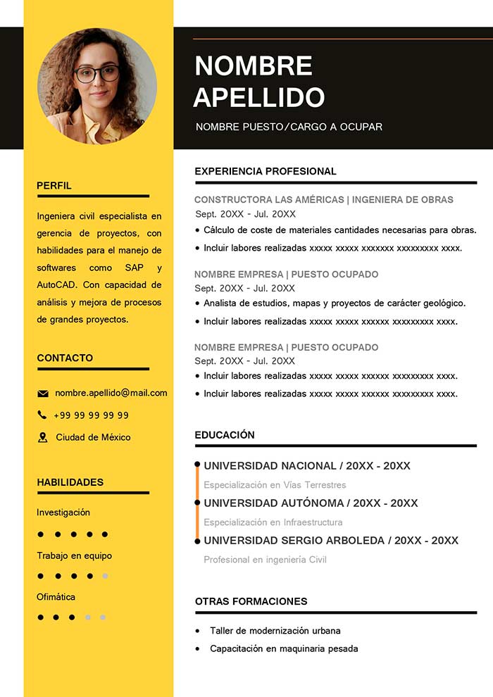 plantilla curriculum vitae amarillo