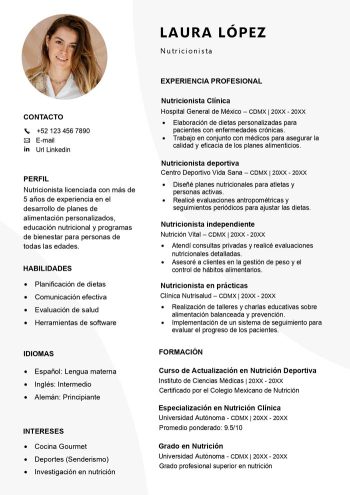 ejemplo de curriculum nutricionista