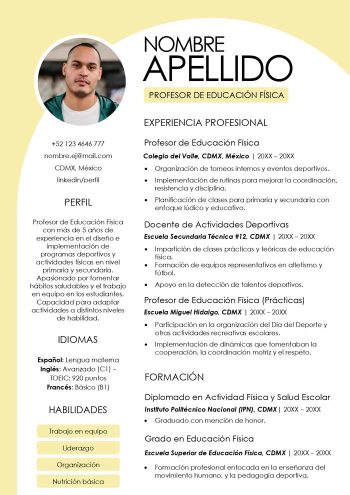 ejemplo de currículum para profesor de educación fisica