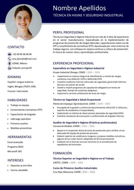 ejemplo de curriculum seguridad e higiene