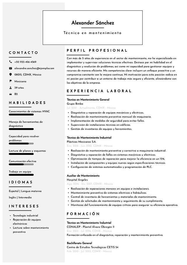 plantilla curriculum sencillo