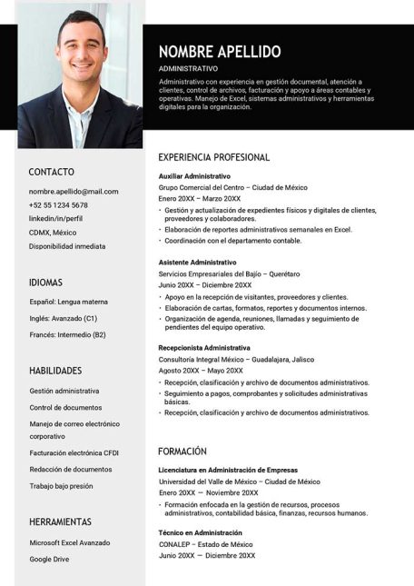 curriculum vitae administrativo modelo para descargar gratis