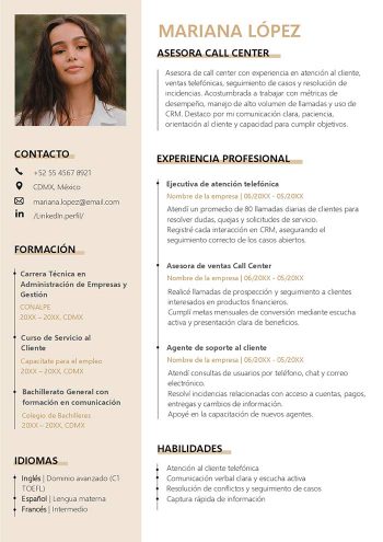 curriculum vitae call center ejemplo para descargar gratis