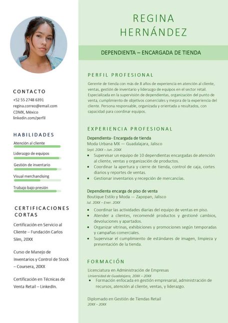 ejemplo de curriculum para dependienta