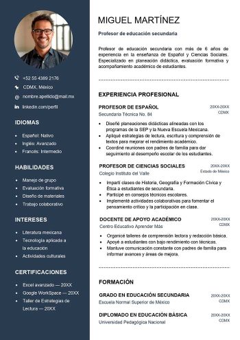 curriculum vitae profesor docente modelo para descargar gratis