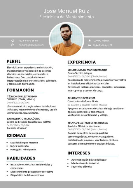 ejemplo de curriculum vitae electricista