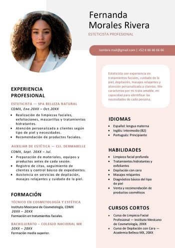 ejemplo de currículum para esteticista
