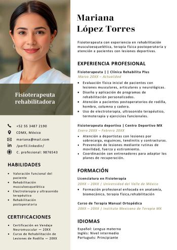 ejemplo de curriculum vitae de fisioterapeuta