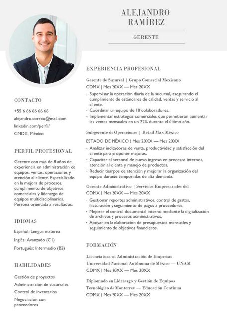 ejemplo de curriculum de un gerente