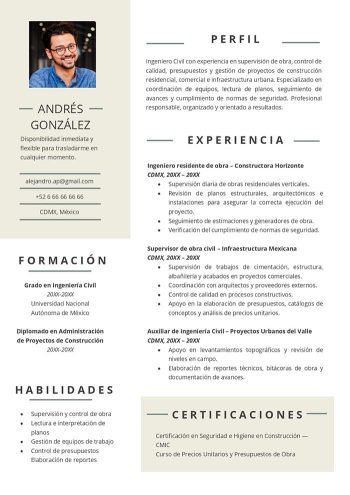 ejemplo de currículum de ingeniero civil