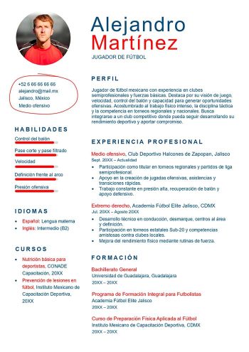 ejemplo de currículum de jugador de futbol