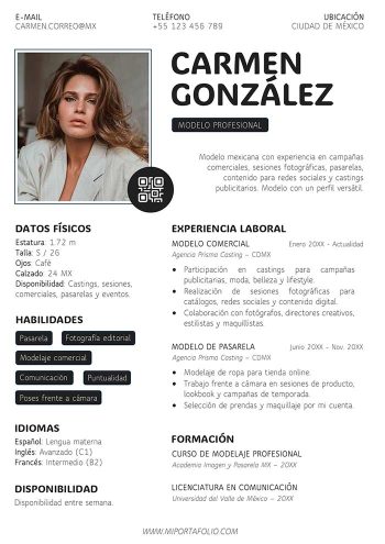 ejemplo de currículum para modelos y casting