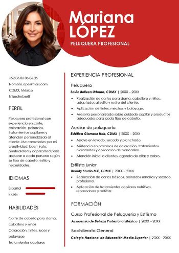 ejemplo de currículum para peluquería