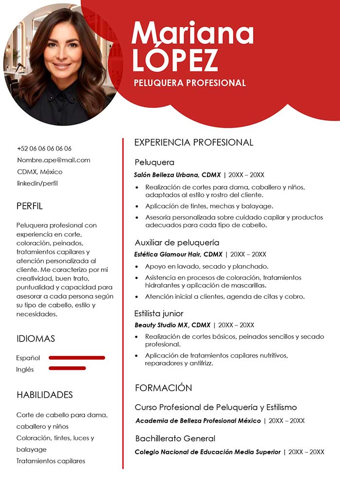curriculum vitae para peluquería plantilla para descargar gratis
