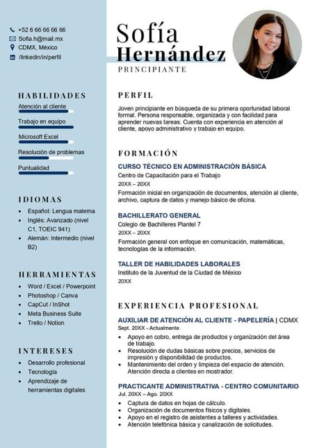 plantilla de curriculum vitae para estudiante principiante