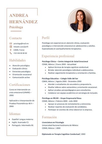 ejemplo de curriculum vitae psicologo