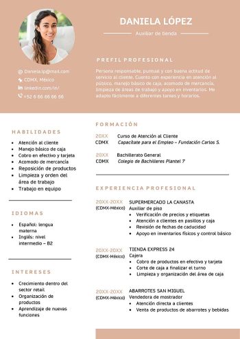 ejemplo de curriculum vitae para supermercado